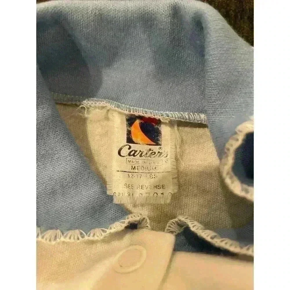 Vintage Carters Sleeper Outfit Little boy Blue 3-6m Collar Footie